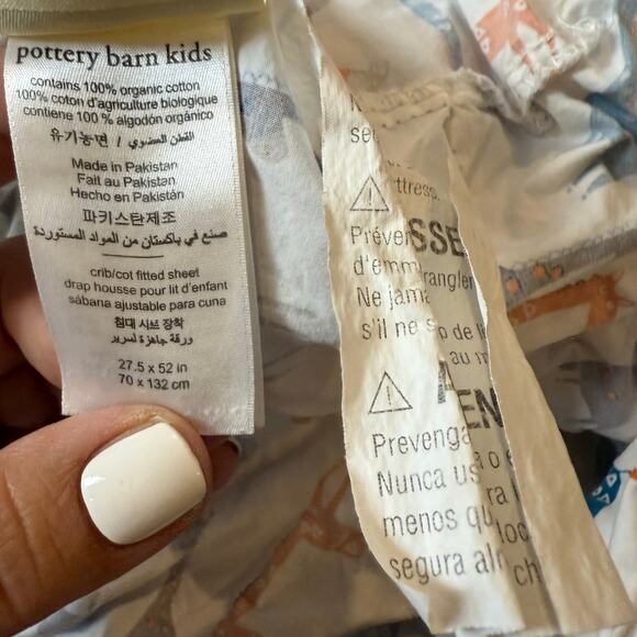 Pottery Barn Kids Harper Giraffe Crib Fitted Sheet Orange Blue Gray 27.5" x 52" - Picture 6 of 7